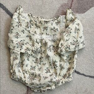 Floral Baby Romper with Lace Detail